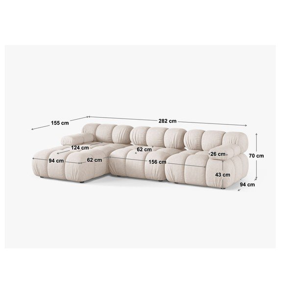 Smėlio spalvos modulinė kampinė sofa iš velveto (su dešiniuoju kampu/su gultu) – Micadoni -image-4