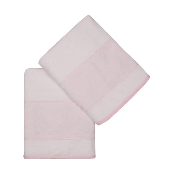 2 šviesiai rožinių medvilninių vonios rankšluosčių rinkinys "Ghunna", 70 x 140 cm