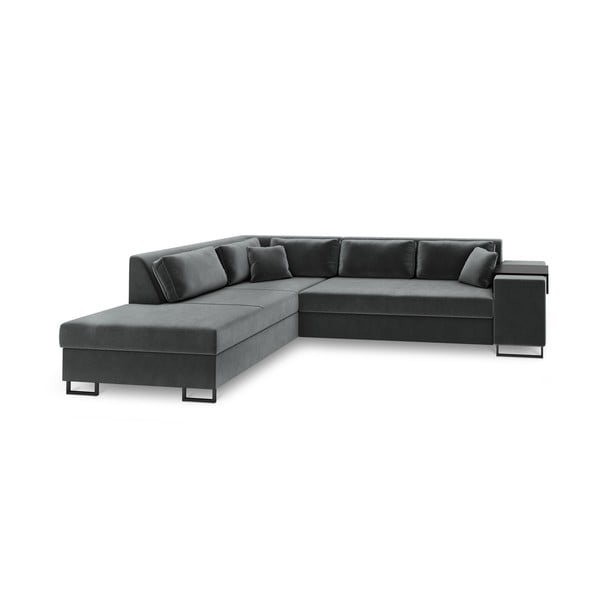 Tamsiai pilka aksominė kampinė sofa-lova Cosmopolitan Design York, kampas kairėje
