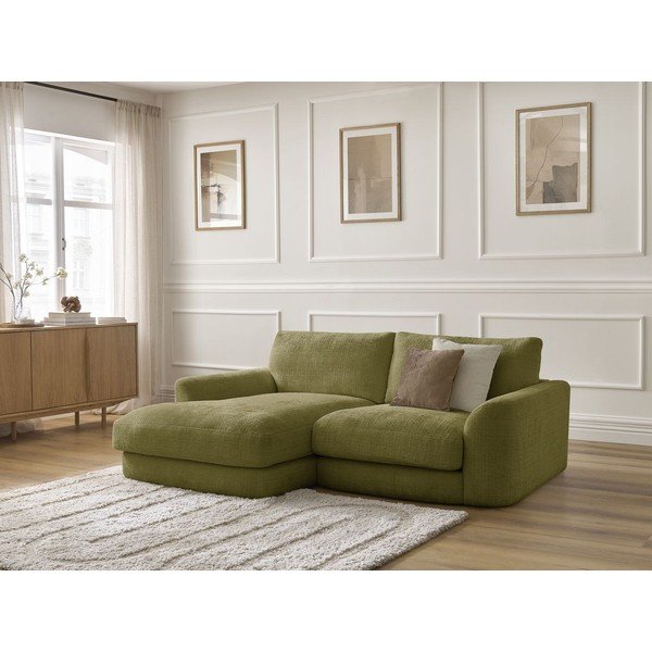 Khaki spalvos kampinė sofa iš šenilinio audinio (su kairiuoju kampu/su gultu) Leonore – Bobochic Paris-image-3