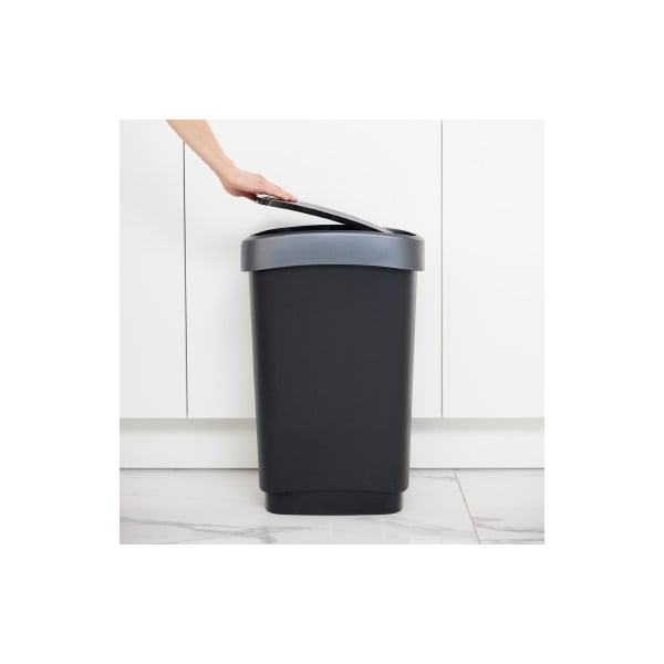 Iš plastiko šiukšliadėžė juodos spalvos/sidabrinės spalvos 50 l Twist – Rotho-image-1