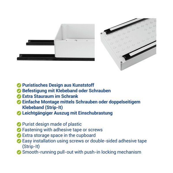 Reguliuojama baltos spalvos iš plastiko papildoma virtuvės lentyna 17x38,5 cm Simon – Wenko-image-2