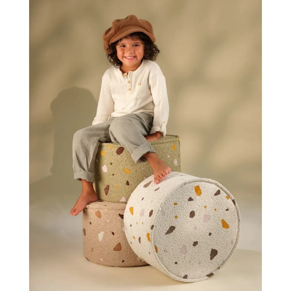 Šviesiai rudos spalvos iš boucle/iš šenilinio audinio vaikiškas pufas Terrazzo – Wigiwama-image-4