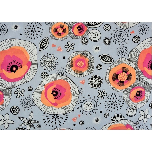 Oranžinės ir pilkos spalvos medvilninio satino viengulė paklodė 140x200 cm Poppy -image-1