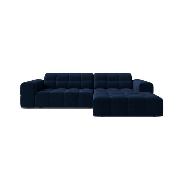 Tamsiai mėlynos spalvos kampinė sofa iš velveto (su dešiniuoju kampu/su gultu) Chicago – Cosmopolitan Design