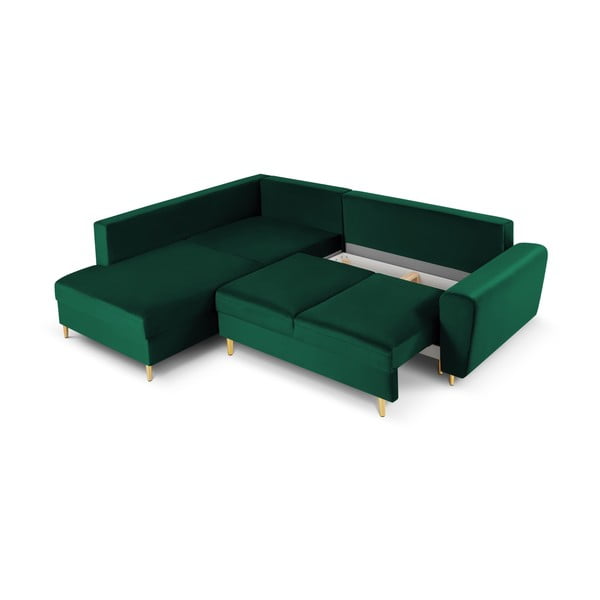 Žalios spalvos iš velveto sulankstoma/su sandėliavimo vieta kampinė sofa (su kairiuoju kampu/„L“ formos) Kyoto – Cosmopolitan Design-image-3