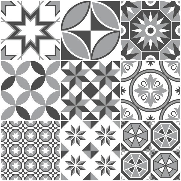 9 sieninių lipdukų rinkinys Ambiance Wall Decal Tiles Azulejos Shades of Gray Sotchi, 15 x 15 cm-image-1