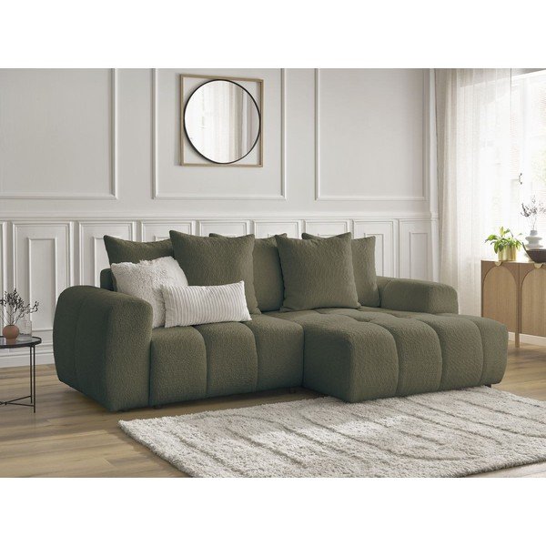 Khaki spalvos sulankstoma/su sandėliavimo vieta kampinė sofa iš boucle (su dešiniuoju kampu/su gultu) Roxelane – Bobochic Paris-image-4