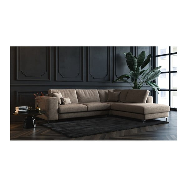 Tamsios smėlio spalvos kampinė sofa-lova Devichy Rothe, dešinysis kampas-image-3