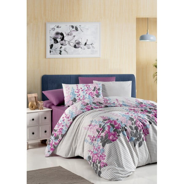Iš ranforce medvilnės dvigulė patalynė violetinės spalvos/pilkos spalvos 200x200 cm Neva – Mijolnir