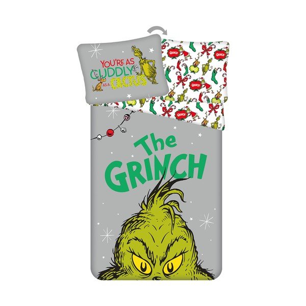 Žalios spalvos/pilkos spalvos iš medvilnės viengulė vaikiška patalynė 200x140 cm Grinch – Jerry Fabrics