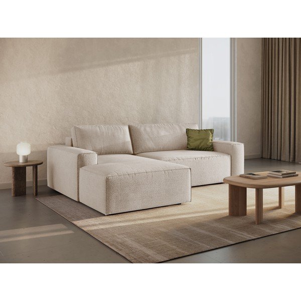 Iš boucle sulankstoma kampinė sofa smėlio spalvos (su kairiuoju kampu) Jodie – Micadoni Home-image-1