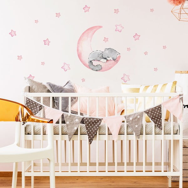 Rožiniai vaikiški sienų lipdukai Ambiance Magic Cat-image-3