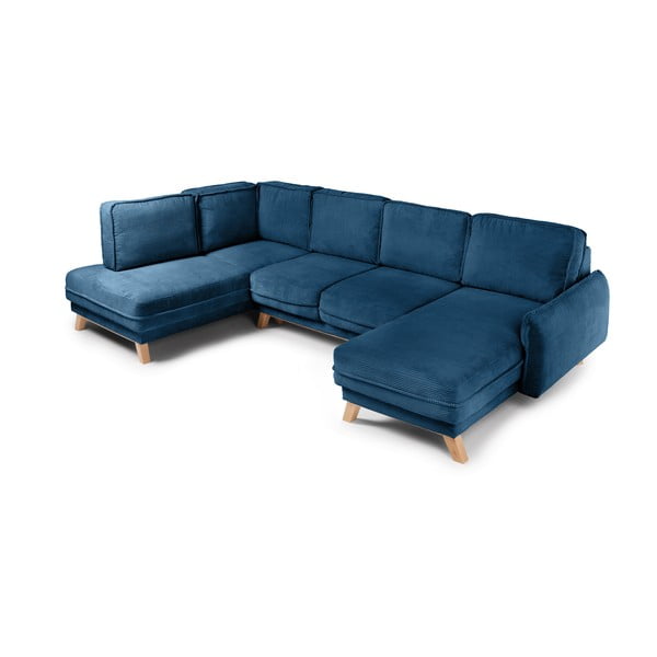 Iš kordinio velveto sulankstoma kampinė sofa mėlynos spalvos (su kairiuoju kampu/„U“ formos) Tori – Bonami Selection-image-2
