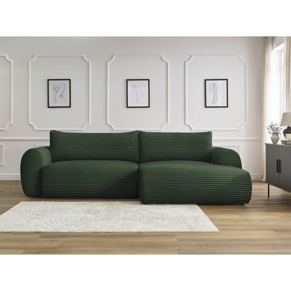 Iš kordinio velveto sulankstoma kampinė sofa tamsiai žalios spalvos (su dešiniuoju kampu) Lucien – Bobochic Paris-image-1