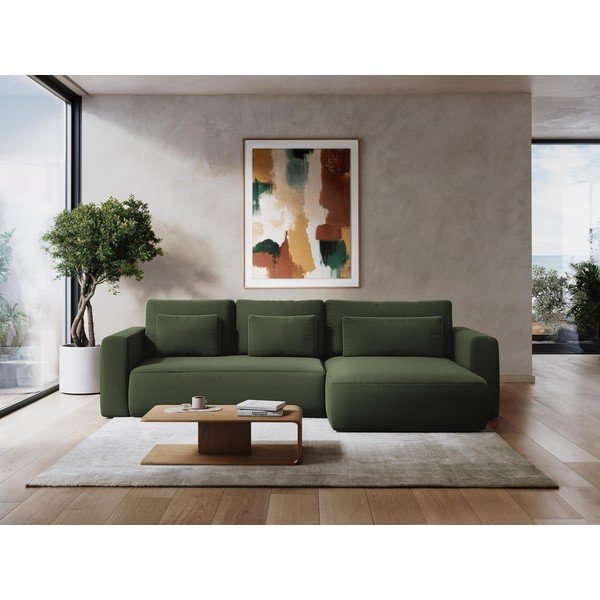 Khaki spalvos sulankstoma/su sandėliavimo vieta kampinė sofa (su kairiuoju kampu/su gultu) Kapua – Makamii-image-1