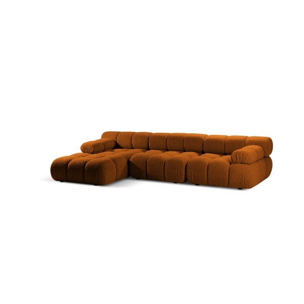 Terakotos spalvos modulinė kampinė sofa iš boucle (su kairiuoju kampu/su gultu) – Micadoni -image-2