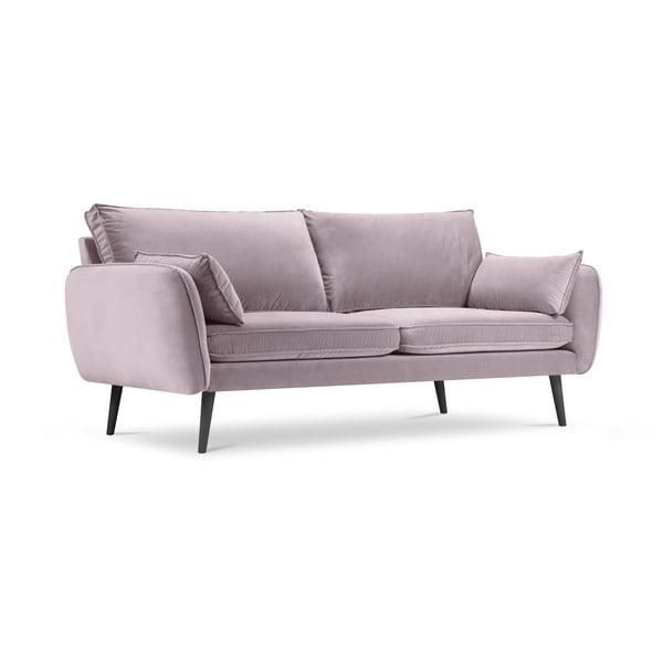 Šviesiai rožinė aksominė sofa su juodomis kojomis Kooko Home Lento, 198 cm-image-2