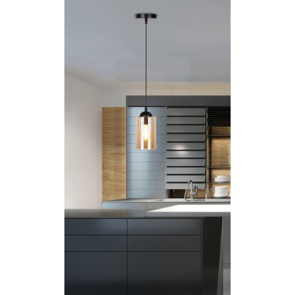 Juodas pakabinamas šviestuvas su stikliniu gaubtu ø 10 cm Bistro - Candellux Lighting-image-3