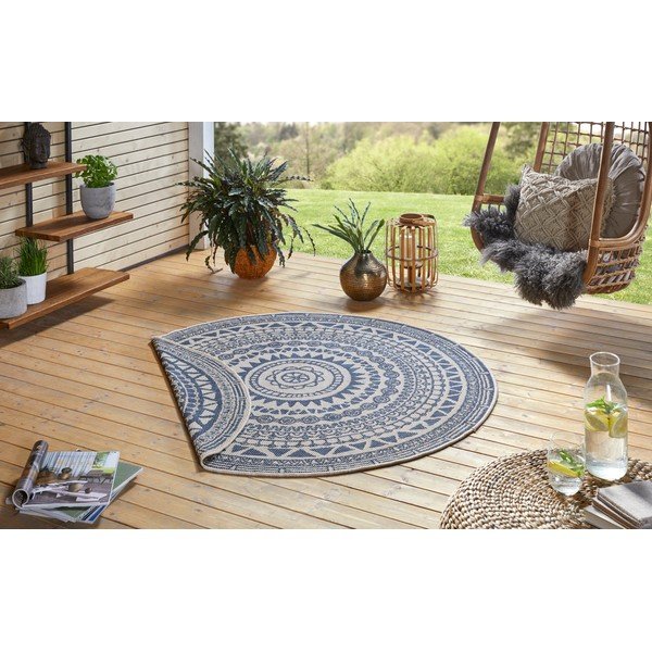 Mėlynos ir kreminės spalvos dvipusis lauko kilimas NORTHRUGS Coron, ø 140 cm-image-3