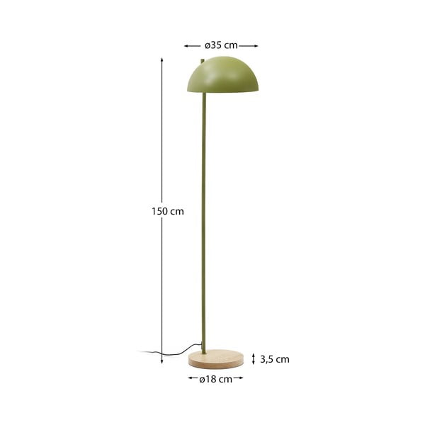 Žalios spalvos/natūralios spalvos pastatomas šviestuvas (aukštis 150 cm) su metaliniu gaubtu Catlar – Kave Home-image-4