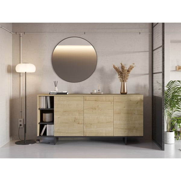 Žema šoninė spintelė natūralios spalvos iš ąžuolo 170x80 cm Cequoia – Marckeric-image-1