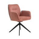 Rožinės spalvos iš audinio valgomojo kėdė su porankiais Roxana – Unique Furniture