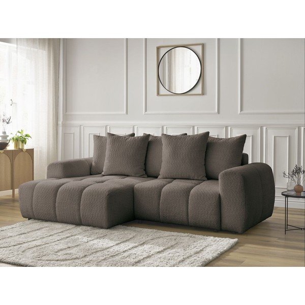 Rudos spalvos sulankstoma/su sandėliavimo vieta kampinė sofa iš boucle (su kairiuoju kampu/su gultu) Roxelane – Bobochic Paris-image-3