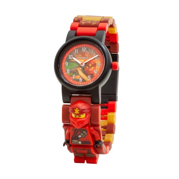 Raudonas rankinis laikrodis su sulankstomu dirželiu ir minifigūrėle LEGO® NINJAGO Kai