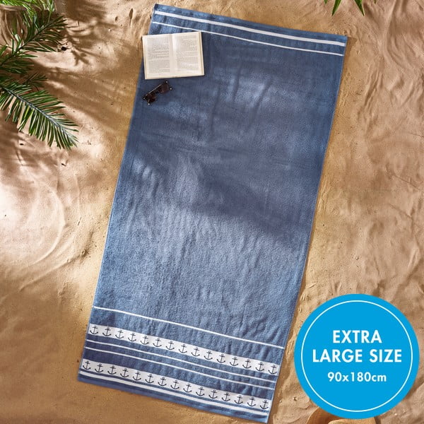 Mėlynos spalvos iš medvilnės paplūdimio rankšluostis 90x180 cm Anchors – Catherine Lansfield-image-4