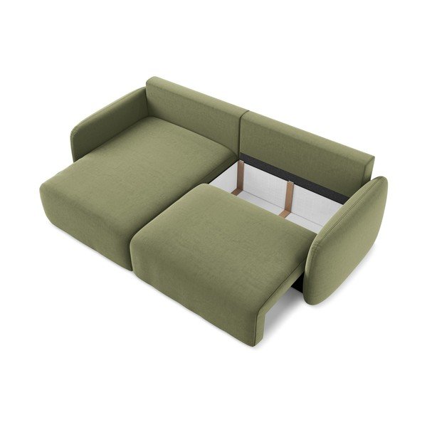 Žalios spalvos sulankstoma/su sandėliavimo vieta kampinė sofa iš velveto (su kairiuoju kampu/su gultu) Kalena – Makamii-image-4