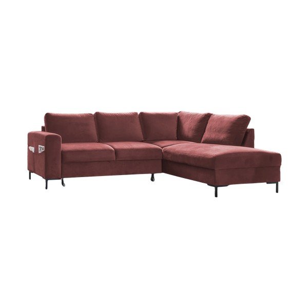 Iš velveto sulankstoma kampinė sofa rožinės spalvos (su dešiniuoju kampu) Lofty Lilly – Miuform