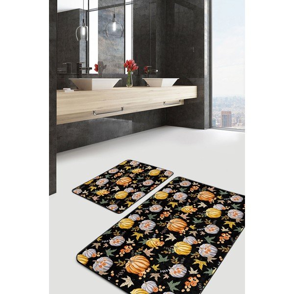 Vonios kilimėliai juodos spalvos/oranžinės spalvos 2 vnt. 60x100 cm – Mila Home-image-1
