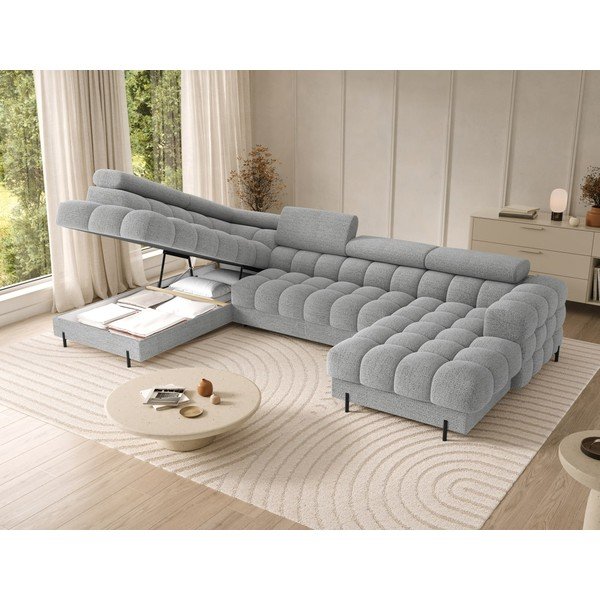 Pilkos spalvos iš boucle sulankstoma kampinė sofa (su kairiuoju kampu/„U“ formos) Feraria – ELTAP-image-4