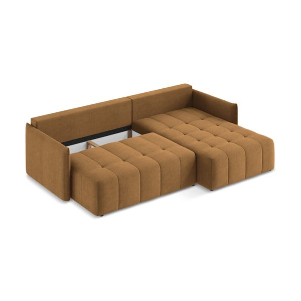 Terakotos spalvos sulankstoma/su sandėliavimo vieta kampinė sofa (su dešiniuoju kampu/su gultu) Moku – Makamii-image-4