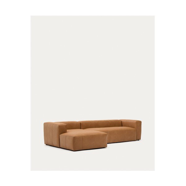 Rudos spalvos kampinė sofa iš odos (su kairiuoju kampu/su gultu) Blok – Kave Home-image-3