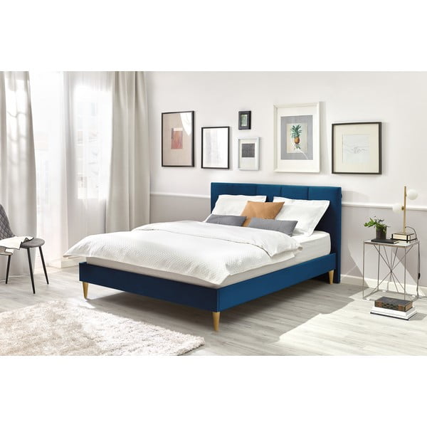 Tamsiai mėlyna aksomo dvigulė lova Bobochic Paris Vivara Light, 180 x 200 cm-image-3