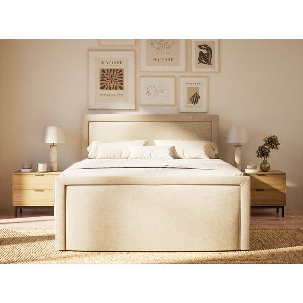 Smėlio spalvos spyruoklinė lova su sandėliavimo vieta 160x200 cm Fresco – Maison de Rêve-image-4