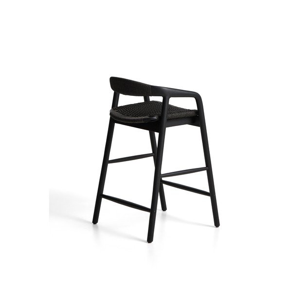 Juodos spalvos iš ąžuolo masyvo baro taburetė su porankiais (sėdynės aukštis 65 cm) Derile – Kave Home-image-3