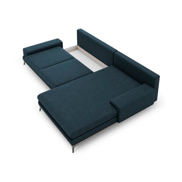 Mėlynai pilkos spalvos kampinė aksominė sofa-lova Windsor & Co Sofas Planet, dešinysis kampas-image-3