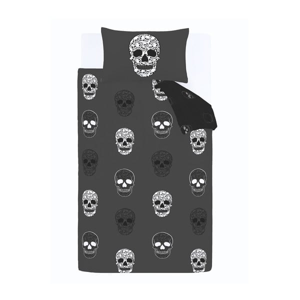 Tamsiai pilkos spalvos viengulė vaikiška patalynė 135x200 cm Skulls – Catherine Lansfield