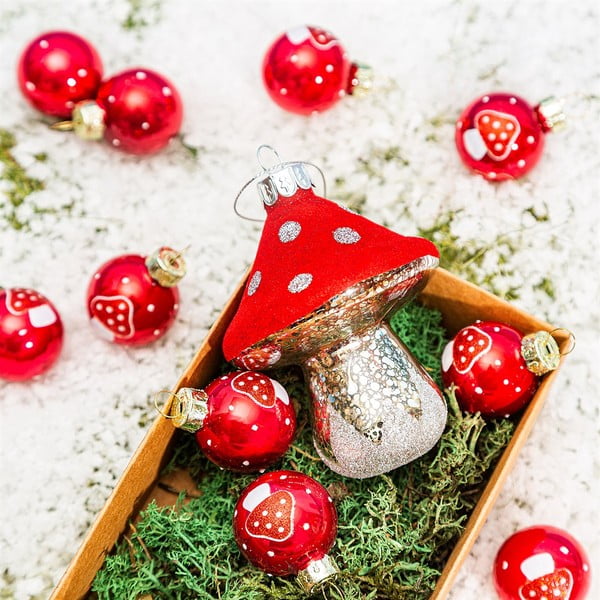 Iš stiklo rankų darbo Kalėdiniai žaisliukai rinkinyje 12 vnt. ø 3 cm Mushroom Mini – Sass & Belle-image-2