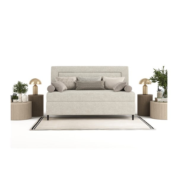 Viengulė lova pilkos spalvos/smėlio spalvos audiniu dengta 100x200 cm Alba – Maison de Rêve-image-3