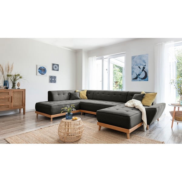 Tamsiai pilka sofa-lova U formos Miuform Dazzling Daisy, kairysis kampas-image-4