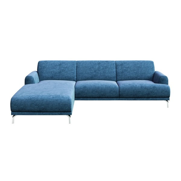 Mėlyna kampinė sofa su metalinėmis kojelėmis MESONICA Puzo, kairysis kampas