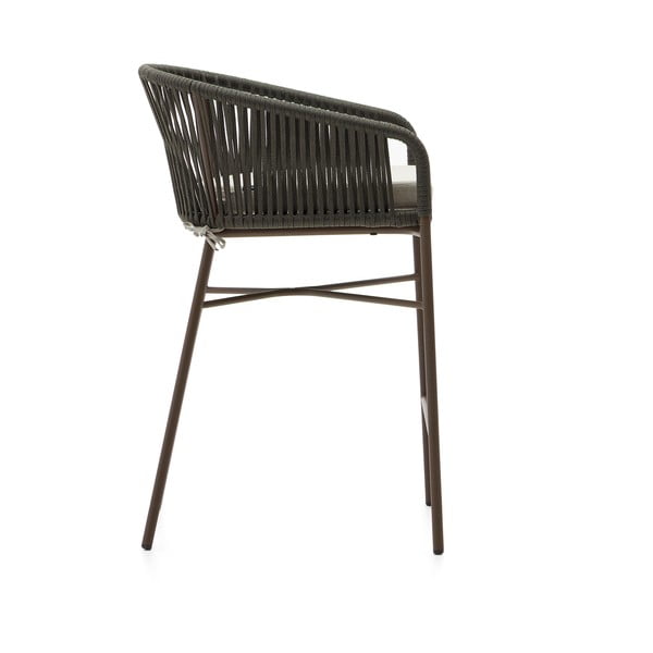 Žalios spalvos metalinė/paminkštinto audinio sodo baro taburetė Yanet – Kave Home-image-3