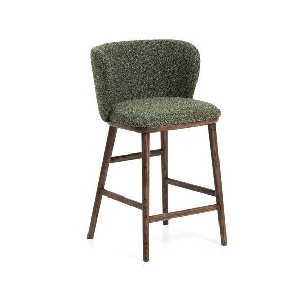 Tamsiai žalios spalvos iš audinio baro taburetė (sėdynės aukštis 65 cm) Ciselia – Kave Home