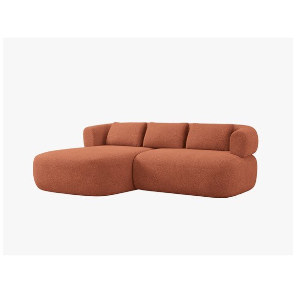 Terakotos spalvos kampinė sofa iš boucle (su kairiuoju kampu/su gultu) Jenny – Micadoni 