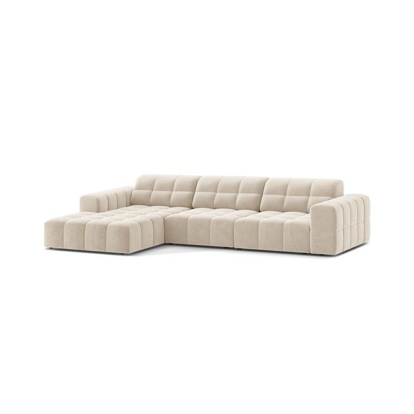 Kreminės spalvos kampinė sofa iš velveto (su kairiuoju kampu/su gultu) Chicago – Cosmopolitan Design-image-1