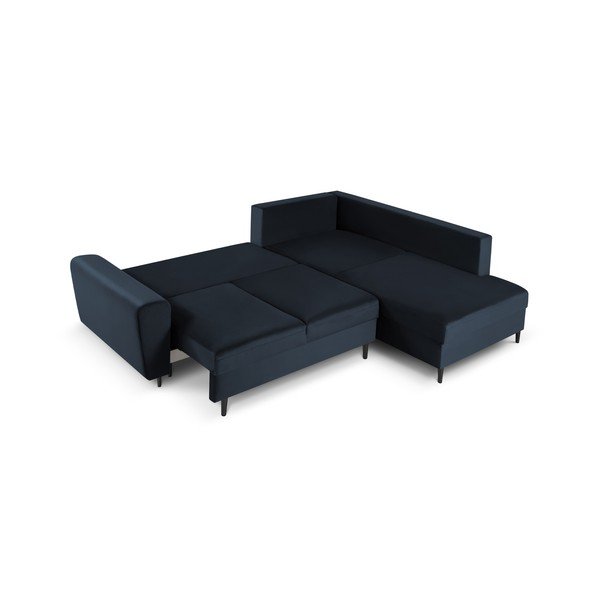 Tamsiai mėlynos spalvos iš velveto sulankstoma/su sandėliavimo vieta kampinė sofa (su dešiniuoju kampu/„L“ formos) Kyoto – Cosmopolitan Design-image-2